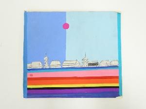 林清納筆　寺院風景　肉筆色紙